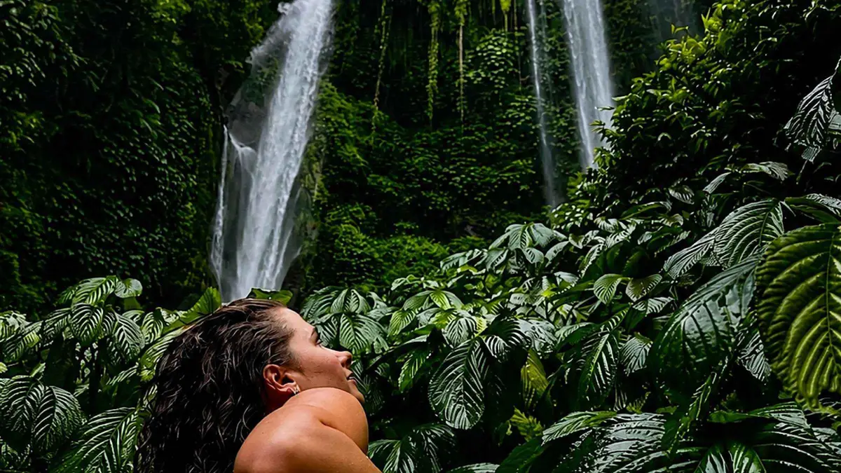 The Lemukih natural waterslide near Sekumpul waterfall on a North Bali waterfall trek