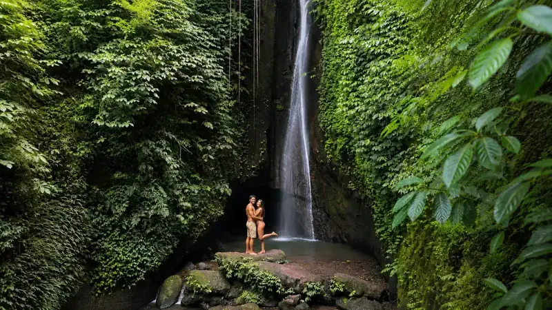 Nungnung waterfall thundering into its pool on a Leke Leke and Nungnung waterfall tour in Bali