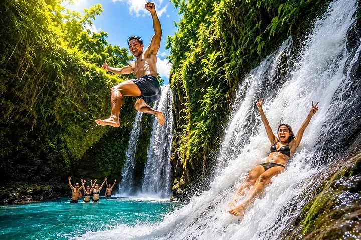 The natural rock slide at Aling-Aling waterfall on a North Bali cliff jumping tour